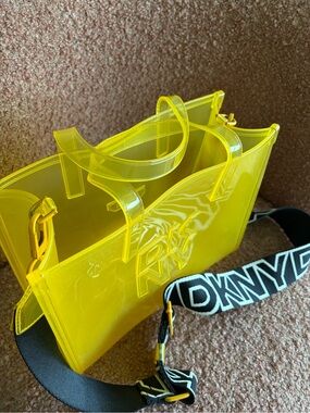 DKNY Neon Yellow Clear PVC Tote with Branded Strap